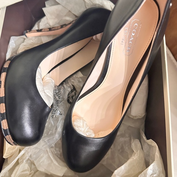 Coach ‘Alexa’ Black Leather High Heels with Signature Brown Accent -NIB - Picture 7 of 10